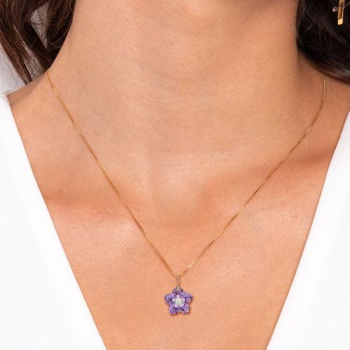 Pingente flor em ouro rosé com ametista