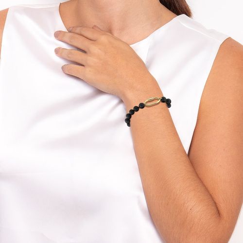 Pulseira de ágatas negras com fecho em ouro amarelo