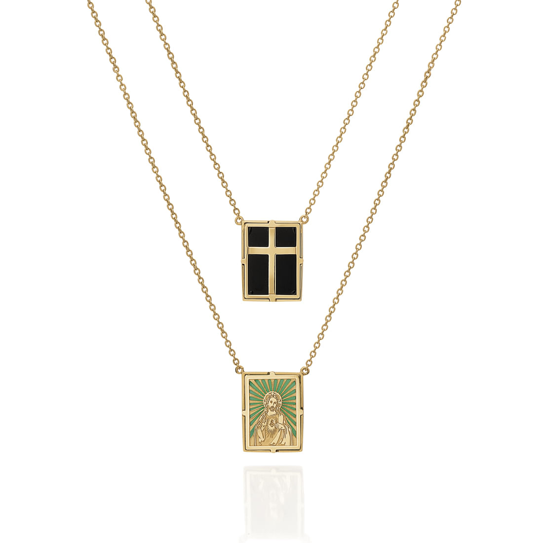 Colar-escapulario-em-ouro-amarelo-com-agata-verde-e-cristal-negro