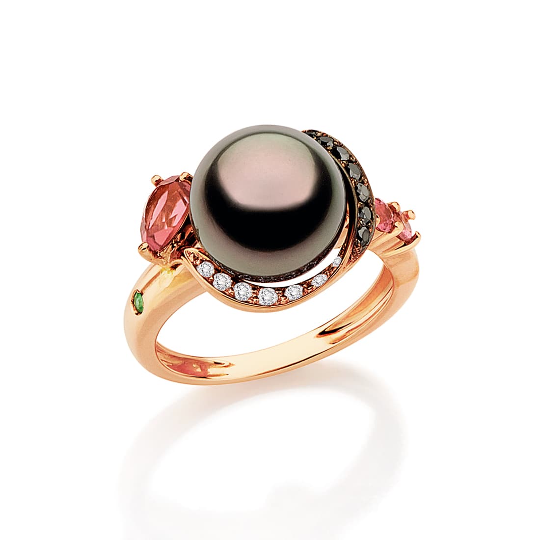 Anel-em-ouro-rose-com-diamantes-diamantes-black-esmeralda-turmalinas-e-perola-south-sea
