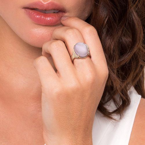 Anel em ouro rosé com diamantes e ametista