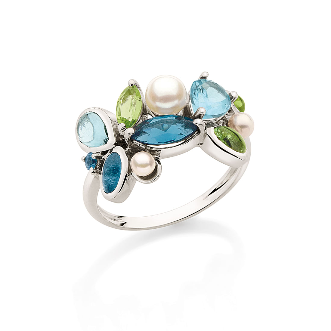 Anel-em-ouro-branco-com-topazios-azuis-peridotos-e-perolas