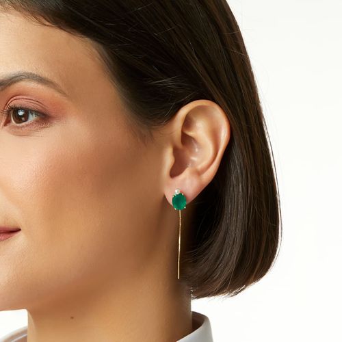 Brincos em ouro amarelo, com pérolas e ágatas verdes