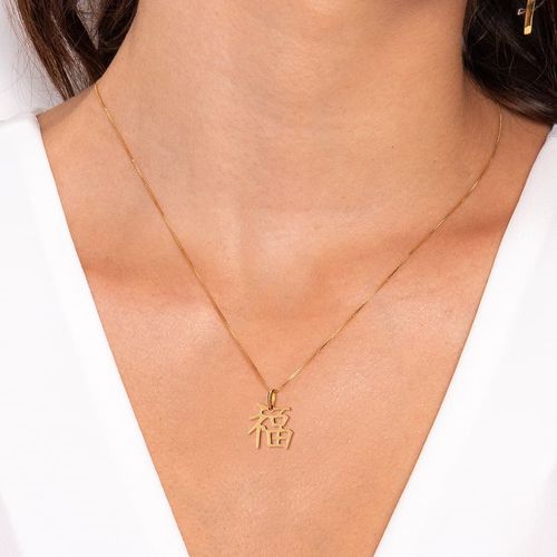Pingente kanji da felicidade em ouro amarelo