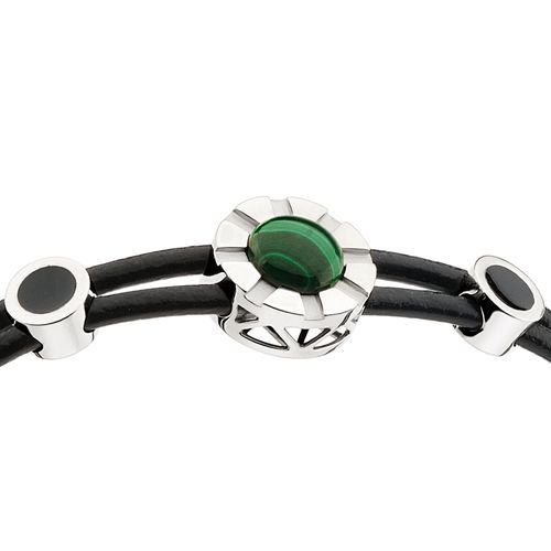 Pulseira de prata com couro e malaquita Joy