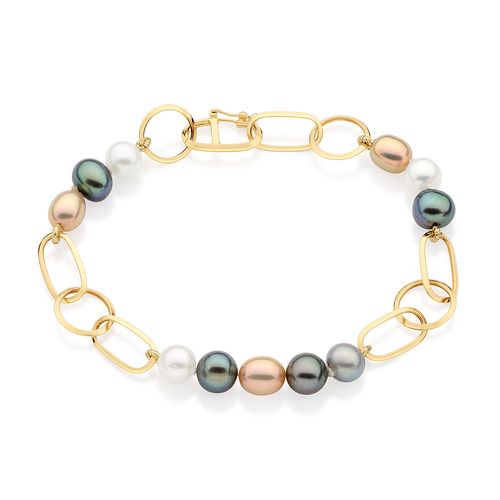 Pulseira de Ouro Amarelo com Mix de Pérolas Coloridas Ilumine-se