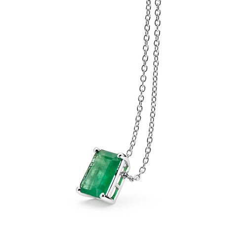 Colar em ouro branco com esmeralda