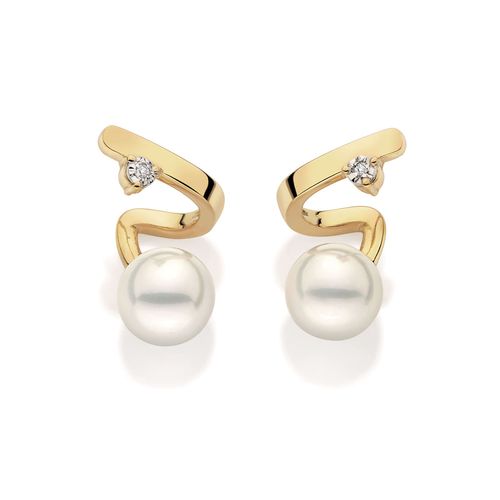 Brincos de pérolas e diamantes em ouro amarelo