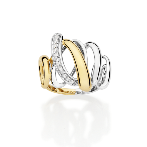 Anel em ouro amarelo e ouro branco com diamantes
