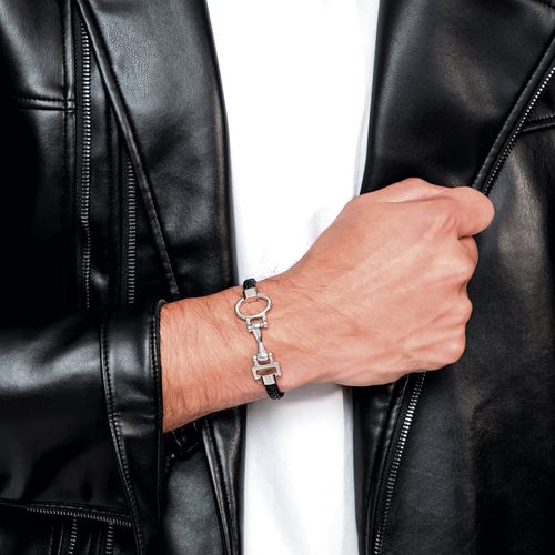 Pulseira amir slama em prata com couro
