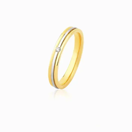 Aliança ouro amarelo e branco com diamante