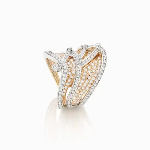 Anel de ouro branco e rosê com diamantes