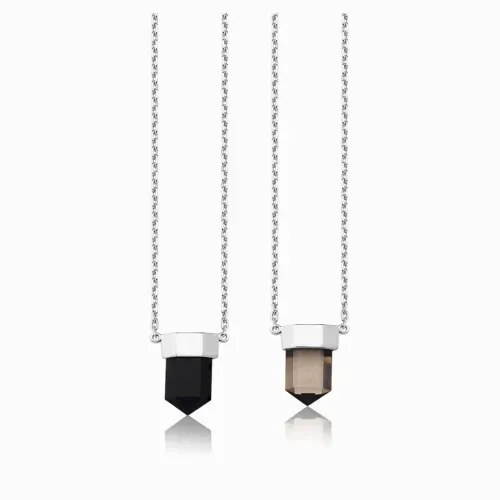Colar em prata com quartzo negro e quartzo fumê