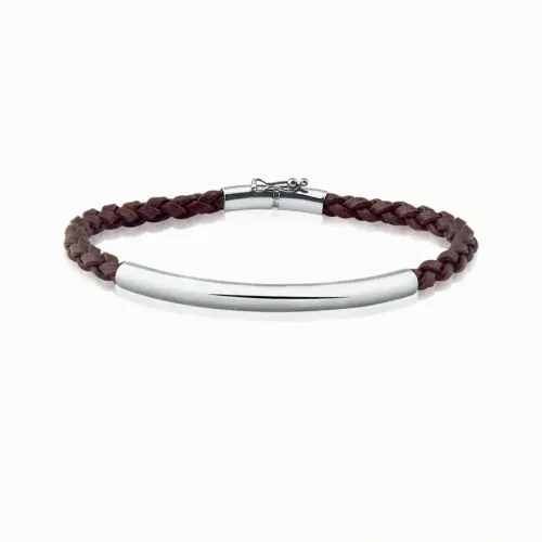 Pulseira couro marrom e ouro branco