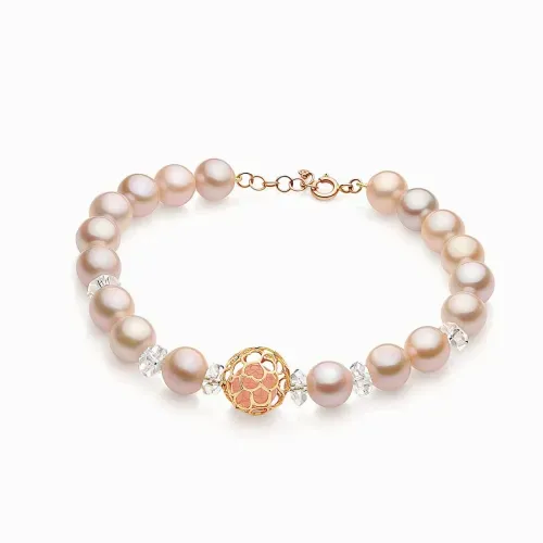 Pulseira mandala em ouro rosé com pedras e pérolas