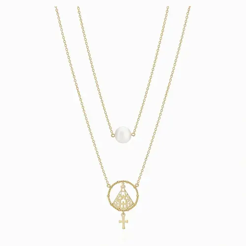 Colar nossa senhora em ouro amarelo e pérola