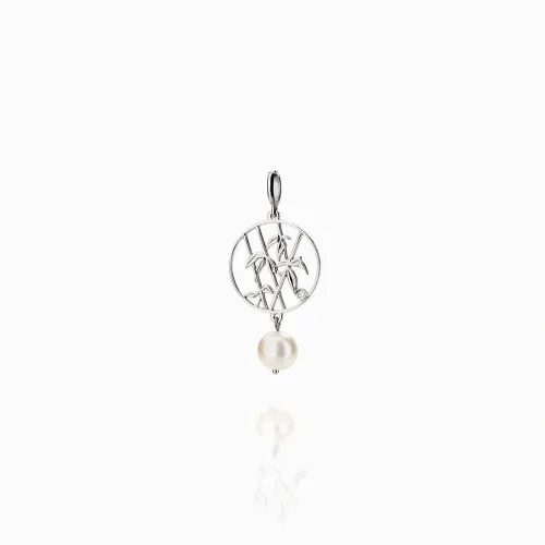 Pingente ouro branco com pérola e diamante