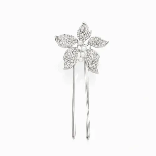 Pente flor bridal com topázios brancos e pérolas