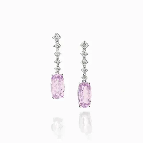 Brinco em ouro branco com diamantes e kunzitas