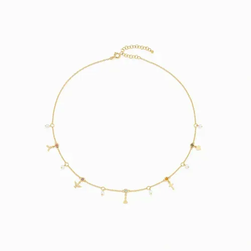 Colar em ouro amarelo com pingentes e pedras