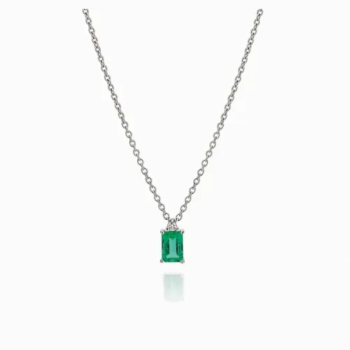 Colar em ouro branco 18k com esmeralda e diamante