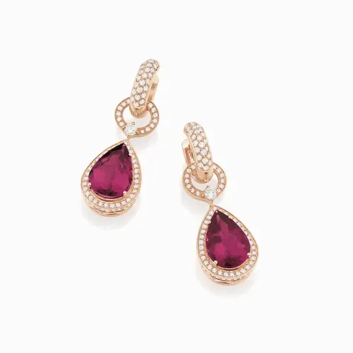 Brinco em ouro rosé com diamantes e rubelitas