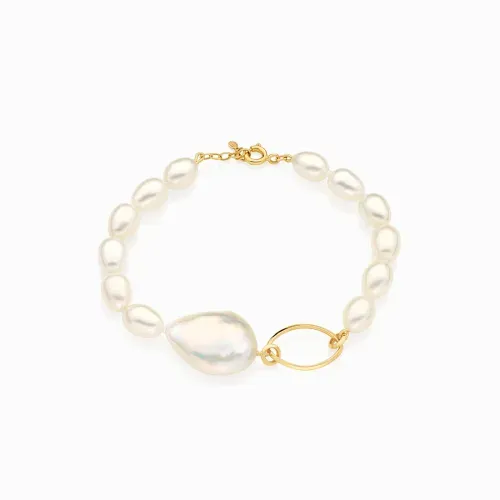 Pulseira de perolas com pérola keshi e ouro amarelo