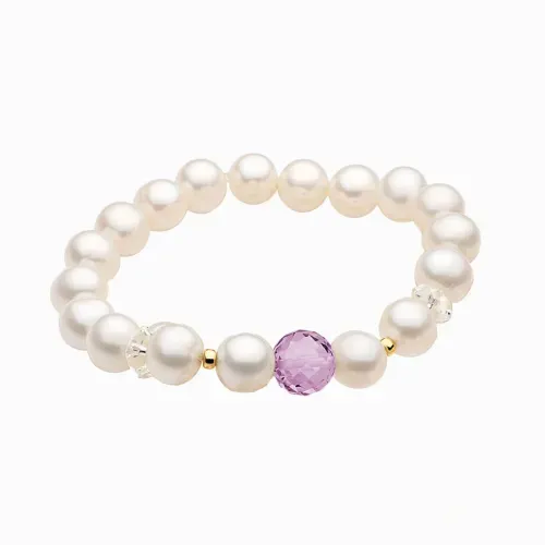 Pulseira de pérolas com ouro amarelo e ametista