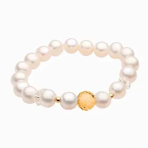 Pulseira de pérolas com ouro amarelo e cristal