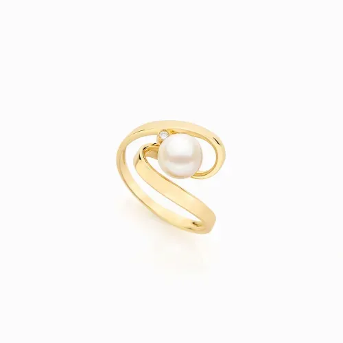 Anel em ouro amarelo com diamante e pérolas