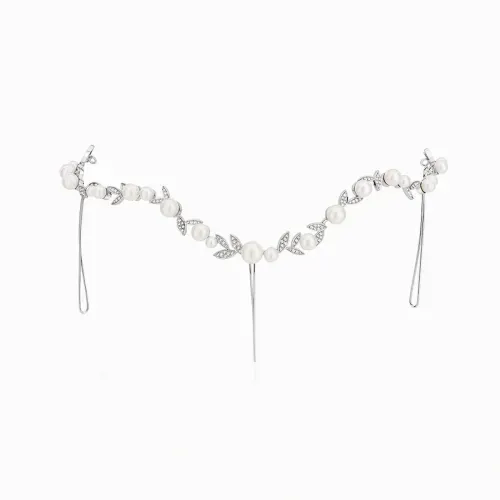 Coroa em ouro branco com topazio branco e pérolas
