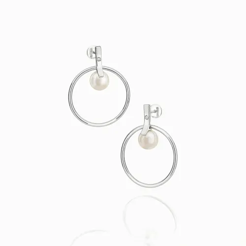 Brincos em ouro branco com pérolas e diamantes
