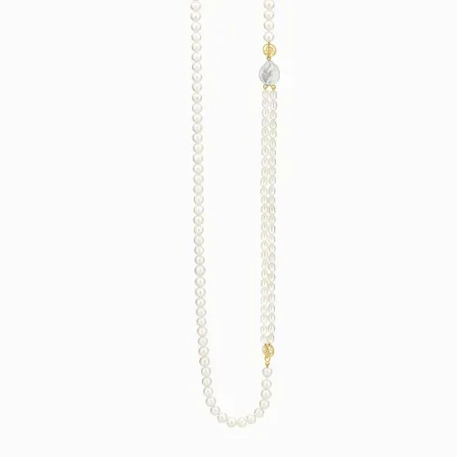 Colar versátil em ouro amarelo com pérolas e pérola keshi