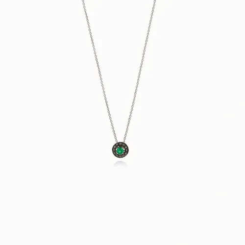Colar em ouro branco com esmeralda e diamantes black