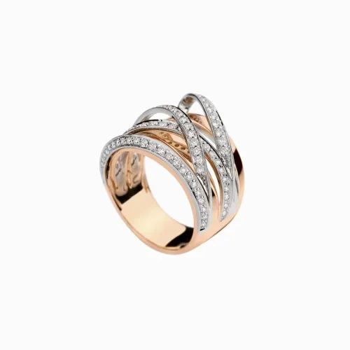 Anel de ouro branco e rosê com diamantes