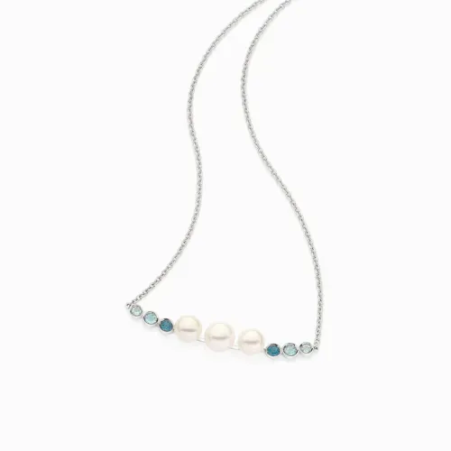 Colar em ouro branco com pérolas akoya e topázios azuis