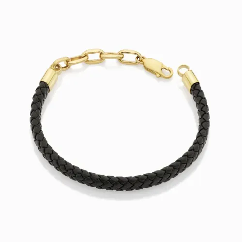 Pulseira em ouro amarelo e couro