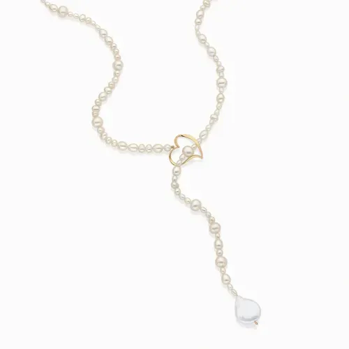 Colar de pérolas biwa e pérola keshi com ouro amarelo