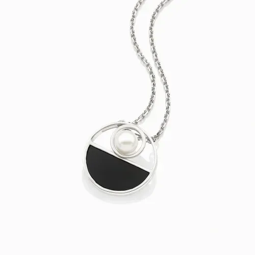 Colar em prata com Cristal Negro e Pérola Biwa