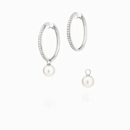 Brinco de diamante, ouro branco e pérolas