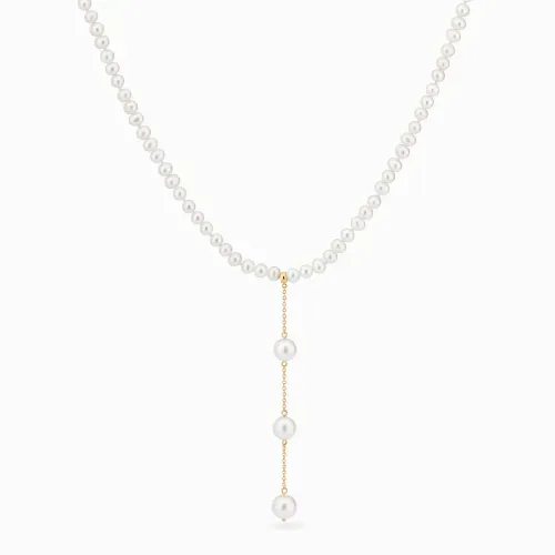 Colar de pérolas com extensor em ouro