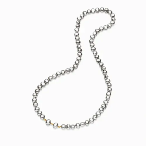 Colar em ouro amarelo com pérolas cinzas e fecho rosca