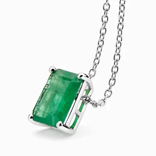 Colar em ouro branco com esmeralda