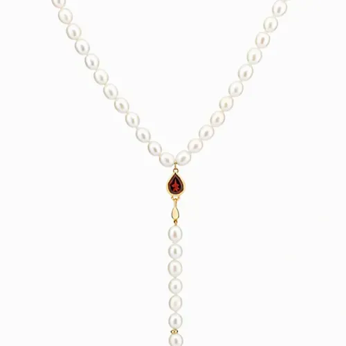 Colar-Pulseira versátil em ouro amarelo com pérolas e granada