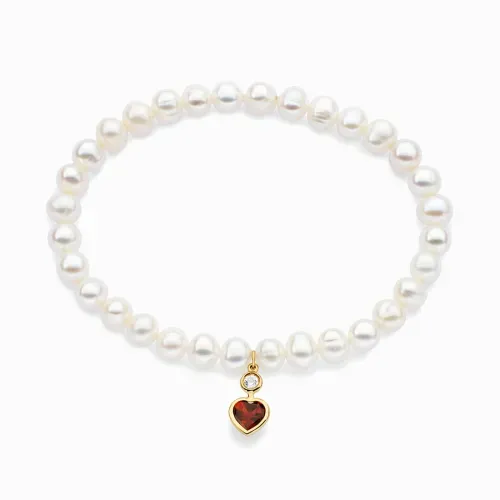 Pulseira em ouro amarelo com pérolas, topázio branco e granada
