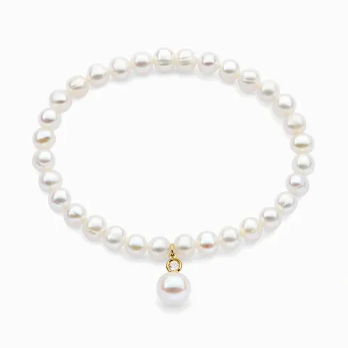 Pulseira em ouro amarelo com pérolas e topázio branco