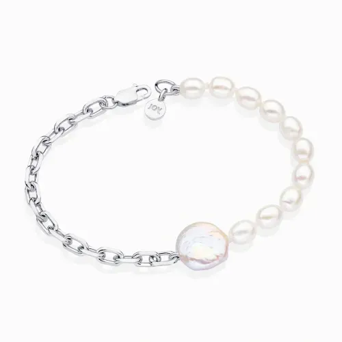 Pulseira em prata com pérolas Biwa e Keshi