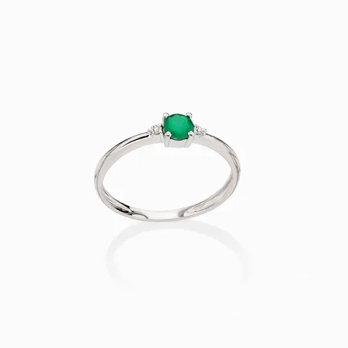 Anel em ouro branco com ágata verde e diamantes