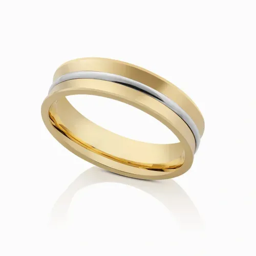 Aliança em ouro amarelo e branco polida