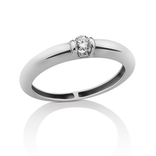 Anel solitário de diamante e ouro branco
